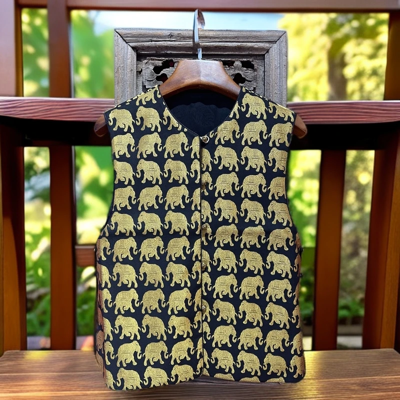 【花一朵】万象更新 典雅时尚气质 国风新中式新宋锦提花立领马甲