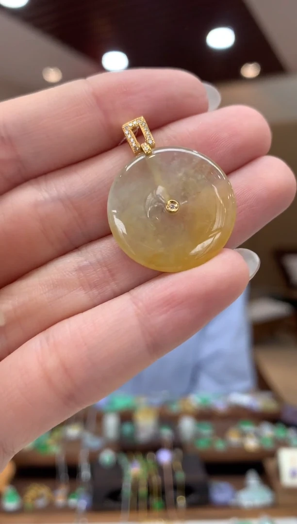 翡翠18K金镶嵌吊坠(不含链)平安扣