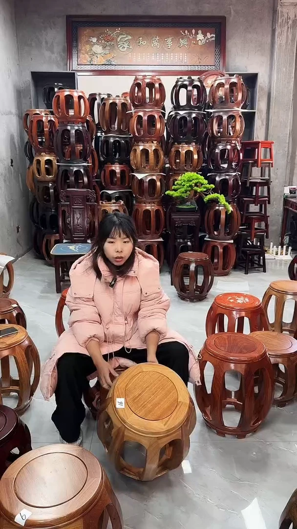 【闪购商品】花梨木类家具微瑕花梨木原木色大号鼓凳16号