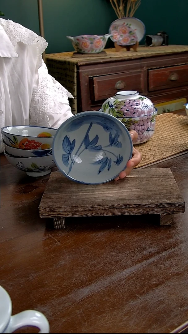 瓷片5.5英寸鸡心碗-青花牡丹