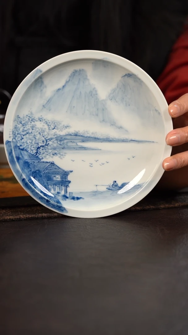 【闪购商品】杯HLX陶瓷重工山水垂钓大壶承