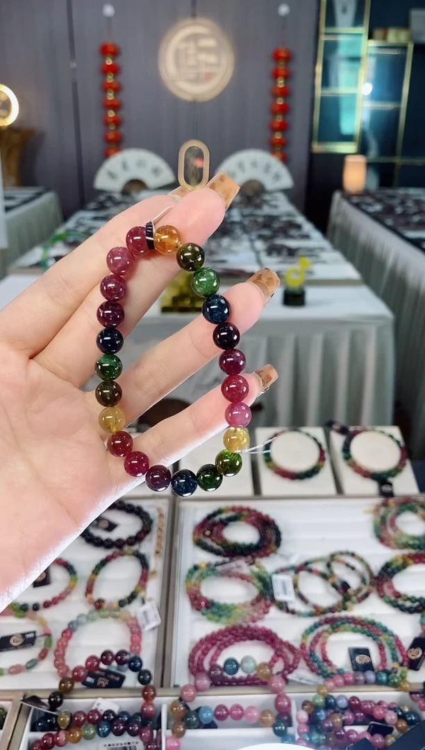 未镶嵌老矿碧玺色标冰体单圈手串8mm+碧玺dan多样性发货一条
