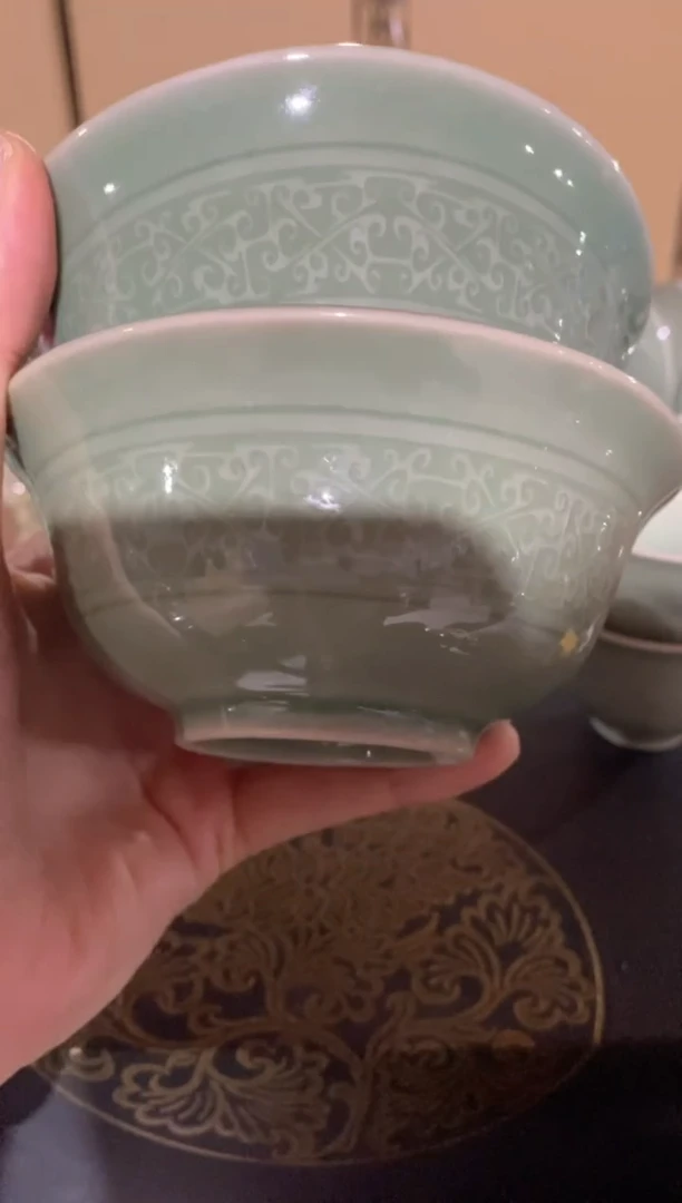 瓷片瑕疵处理 勾云纹小碗 2只