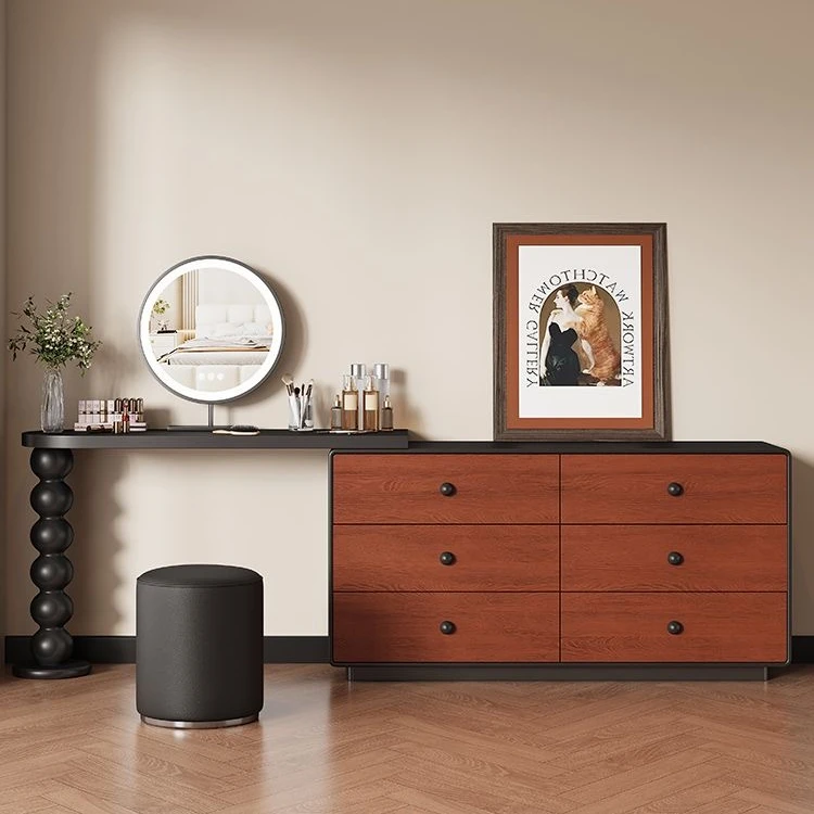 中古风妆台复古化妆台中古风实木梳妆台斗柜一体网红化妆桌收纳柜