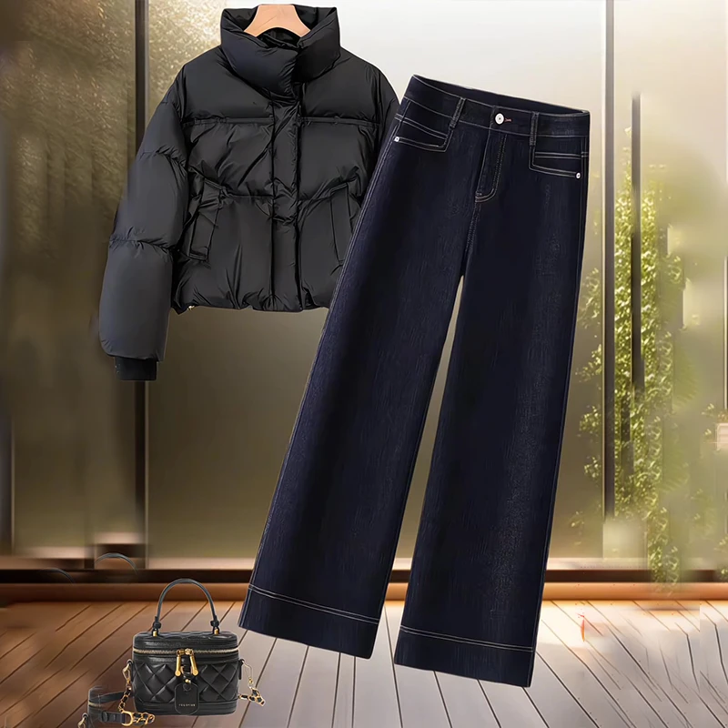 深蓝色轻奢气场强大女装2025秋季新款爆款高腰宽松牛仔裤女直筒裤