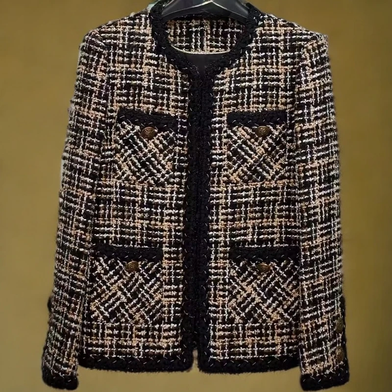 【金字塔】粗花呢名媛风千鸟格气质轻奢秋季女外套小香风上衣女外套