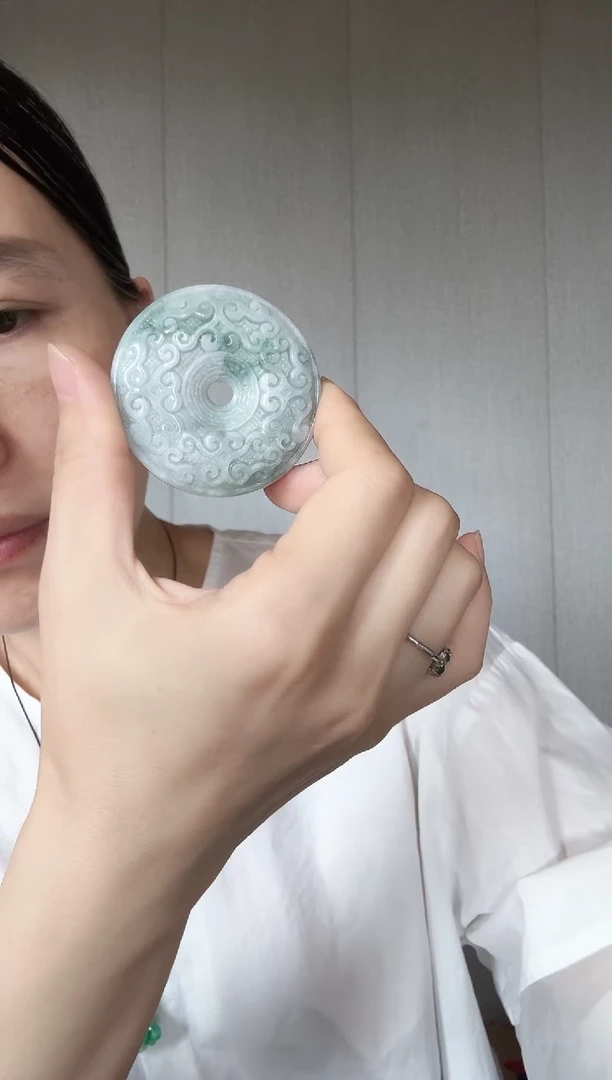 翡翠未镶嵌颈饰翡翠A货雕花平安扣50-9.5MM