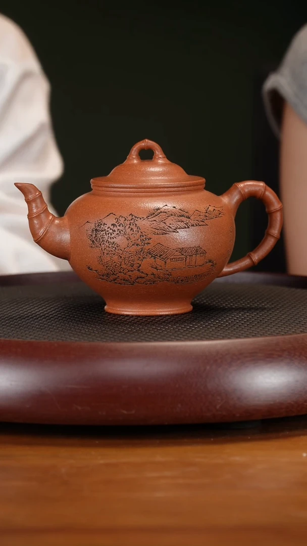 茶壶紫砂139GSZ大圆竹壶 鸣远金砂480cc