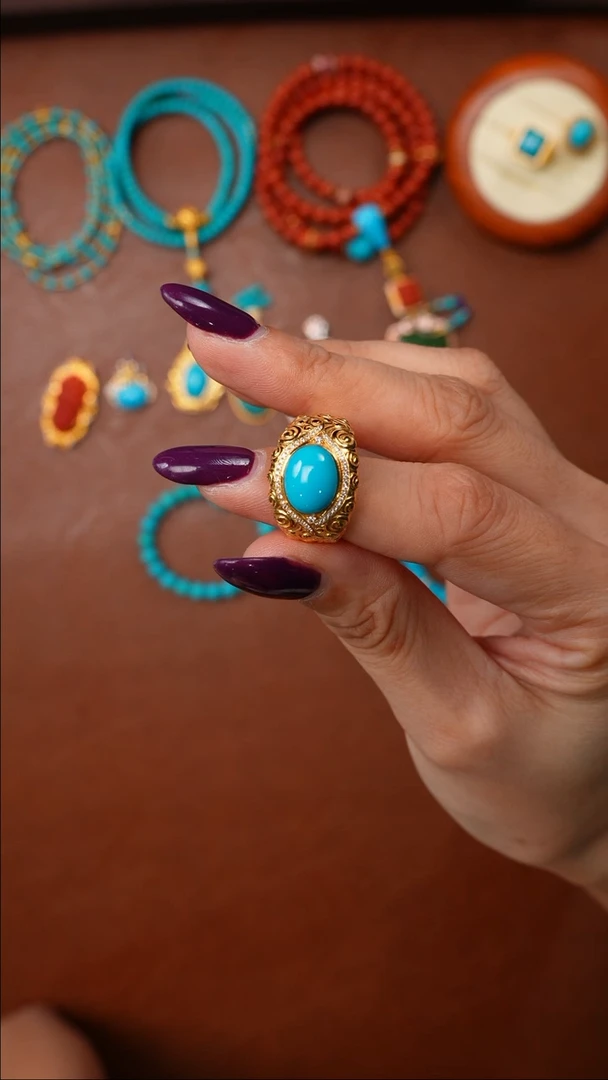 18K金镶嵌绿松石戒指绿松石戒指 防拍链接