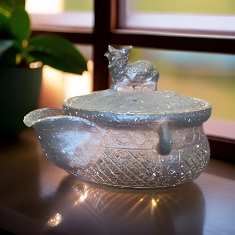 青铜系列呦呦鹿鸣宝瓶壶，72小时粗陶柴烧，150毫升柴烧指数五颗星