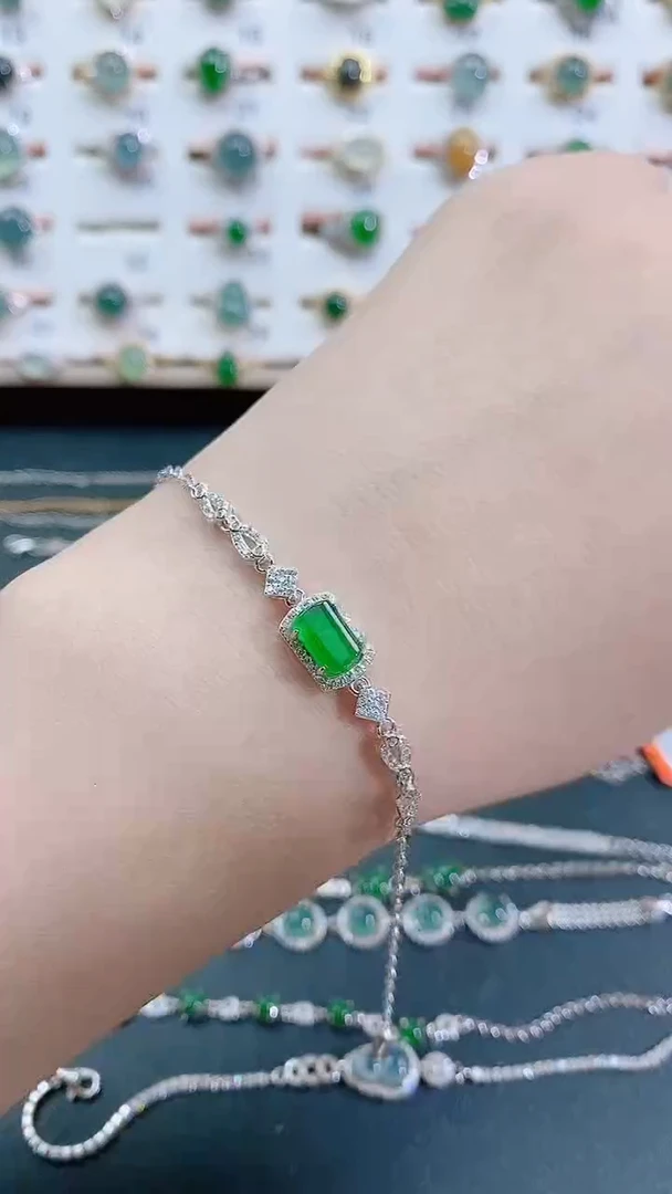 银S925镶嵌手链翡翠天然翡翠