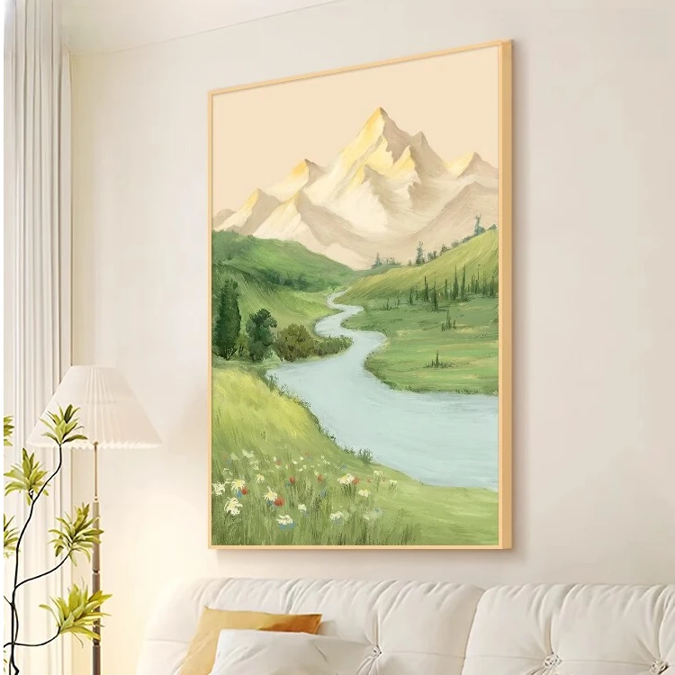 2025新款日照金山客厅装饰画沙发背景墙挂画玄关奶油风装饰画定制