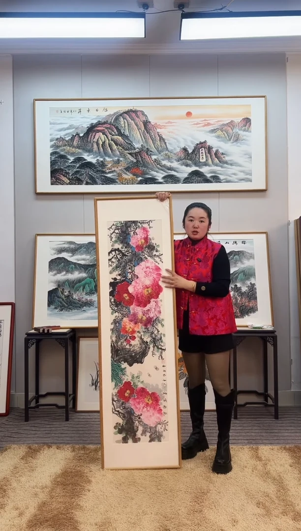 国画手绘牡丹162*47尺寸