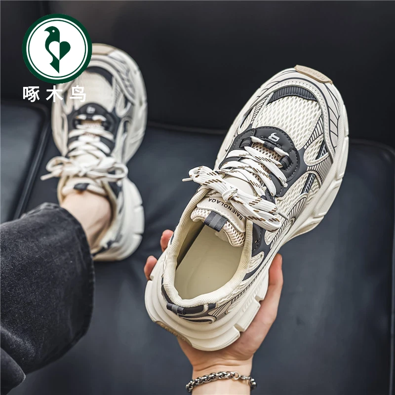 男鞋2025夏季新款网面透气厚底增高休闲春秋百搭老爹学生运动潮鞋