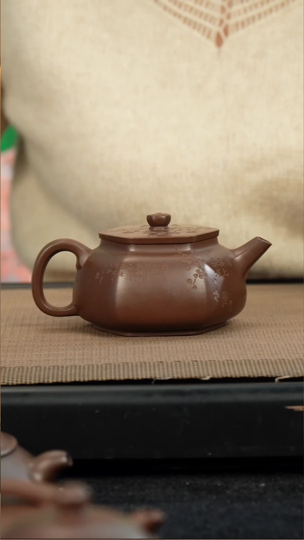 茶壶紫砂老紫泥六方玉井150