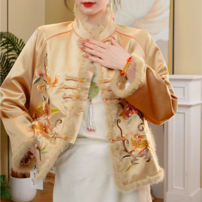 【金堂世家】毛领丝棉服新中式老钱风重工刺绣上衣2024c7085--阿珍