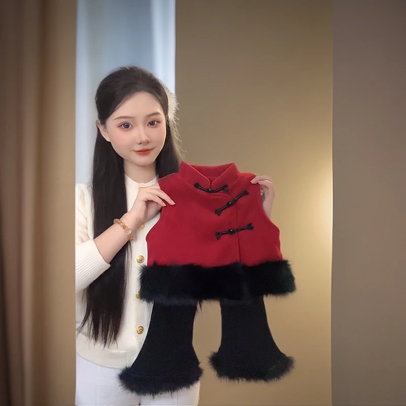 【软酱酱】女童新中式国风马甲+微喇裤套装加绒洋气拜年服网红时尚