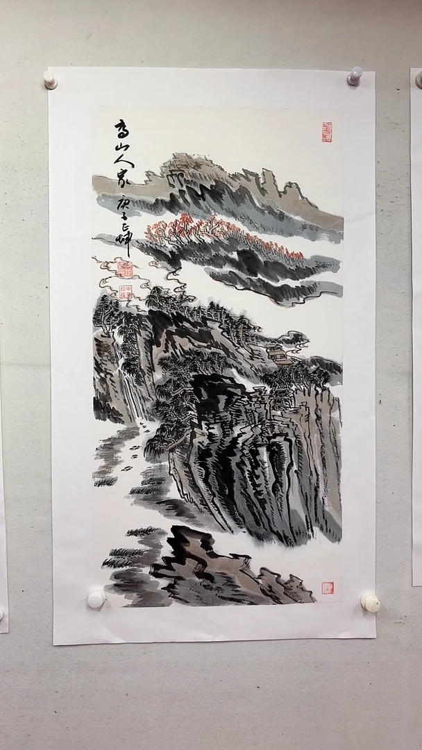 国画高山人家/3尺托底/谭正坤