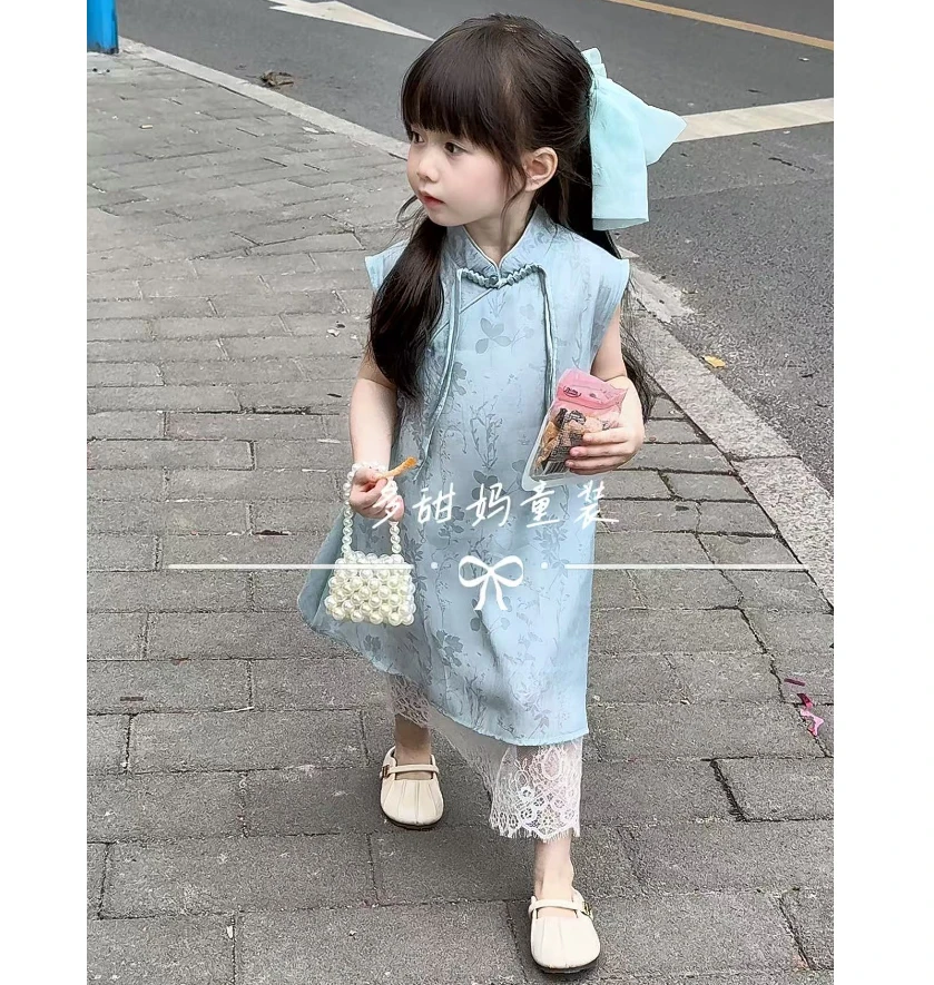 女童夏季新款无袖连衣裙中国风女宝宝蕾丝新中式百搭公主裙