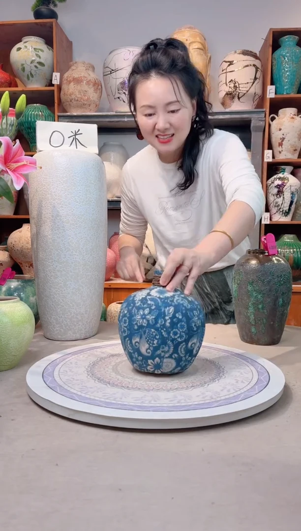 瓶陶瓷花瓶 无花  福利 不能装水 青花麻绳 小号