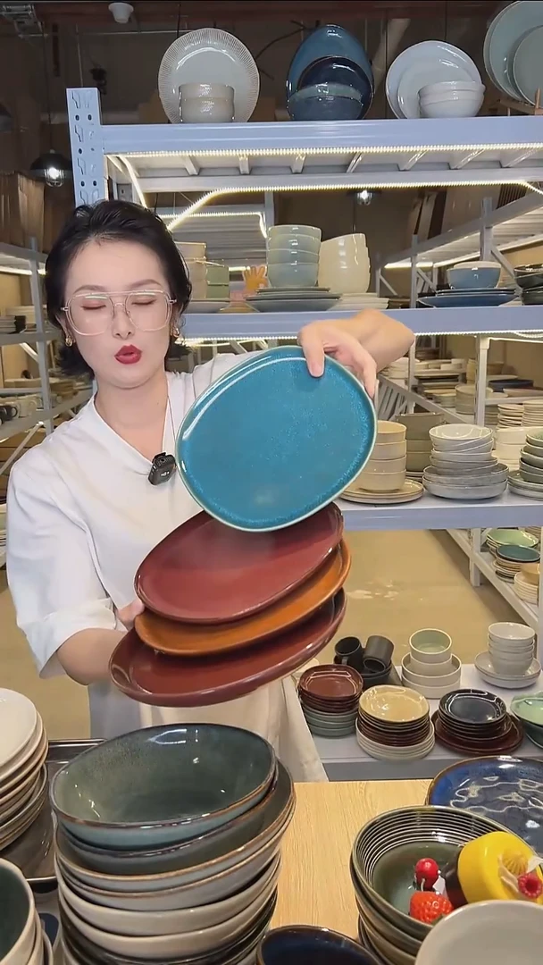 瓷46（八寸盘）外贸尾货高温釉下彩陶瓷餐具默认微瑕