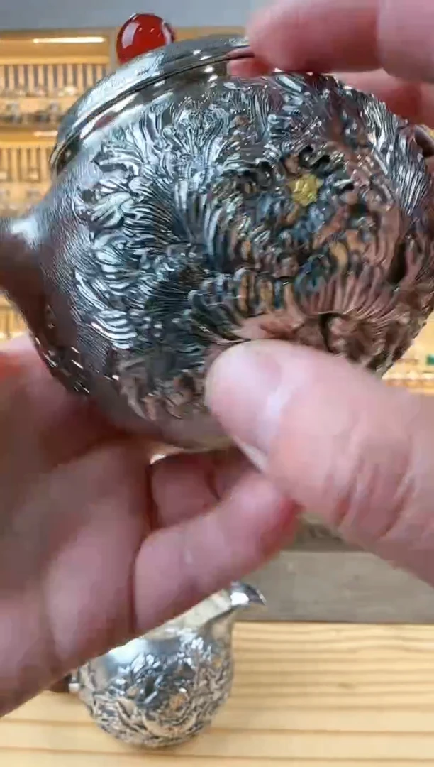 【闪购商品】牡丹泡茶壶足银精工