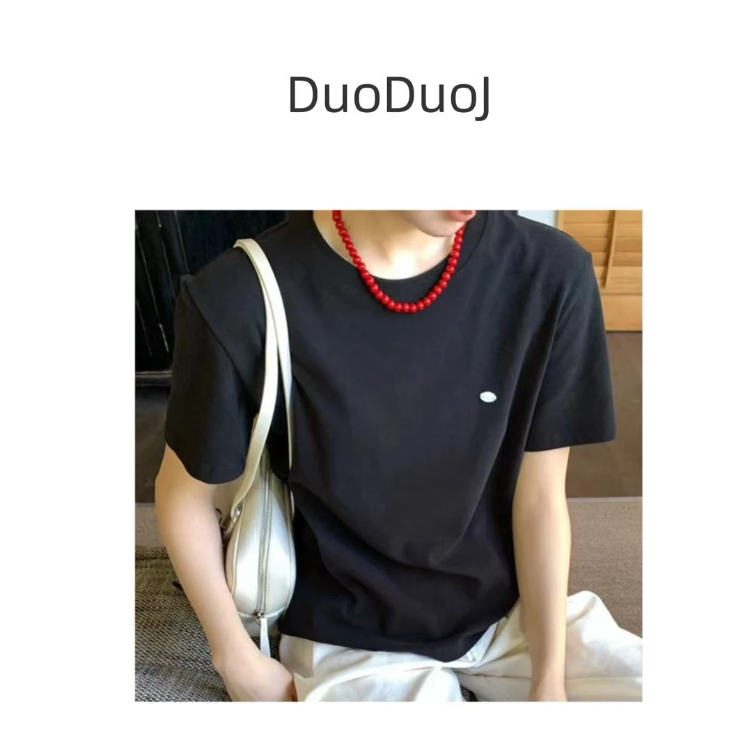 【DuoDuoJ】【英文片短袖】春款韩版休闲百搭圆领简约设计感短袖