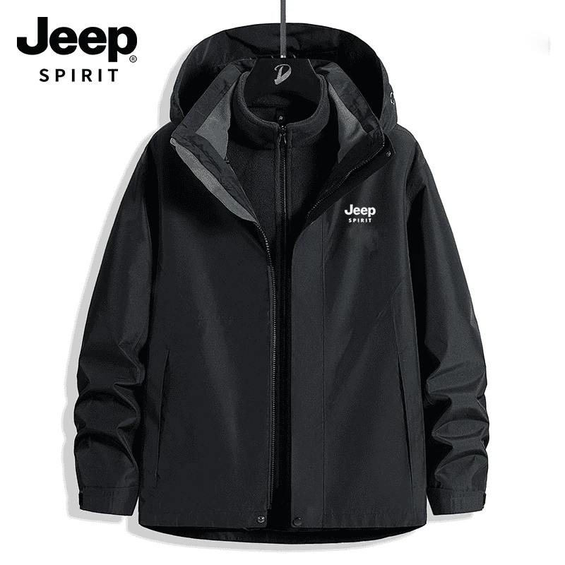 JEEPSPIRIT吉普秋冬户外三合一可拆卸两件套防水登山保暖外套男