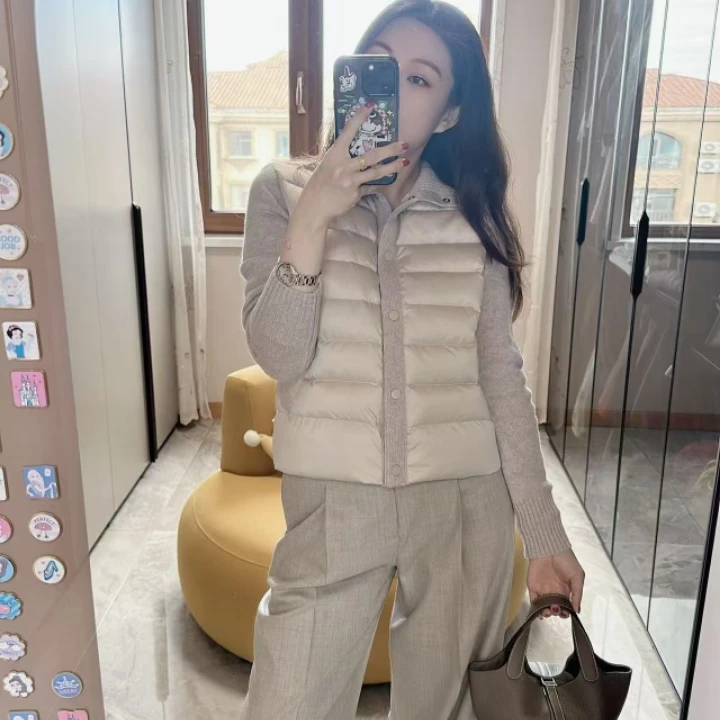 新款韩版针织拼接设计感小个子棉服外套百搭休闲裤套装
