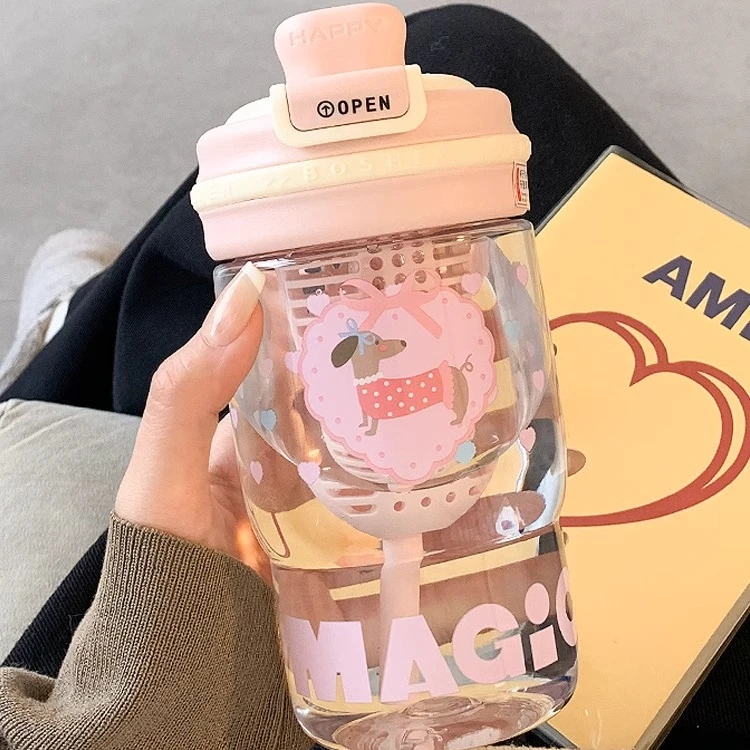 高颜值tritan水杯新款2025女春夏茶水分离吸管杯学生便携双饮杯子