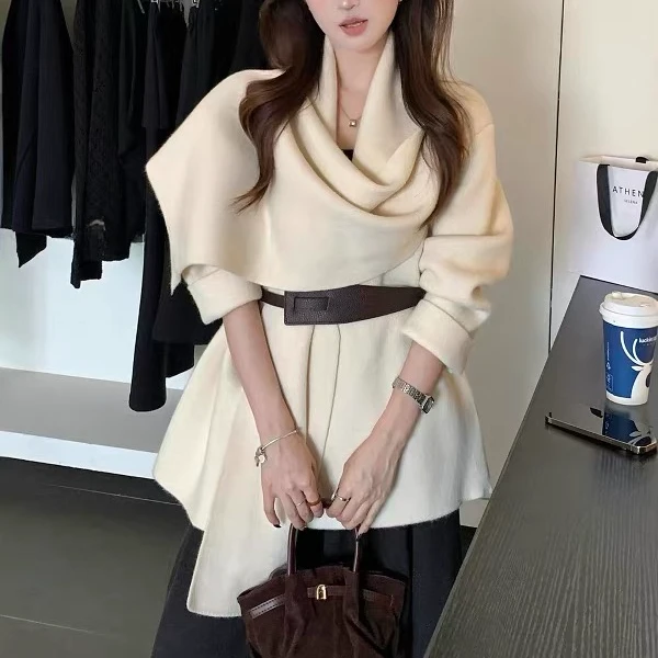 韩系气质【京洛佳人】松弛氛围感围巾领气质慵懒针织纯正山羊绒毛衣