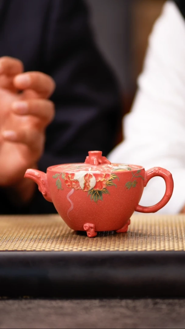 YHY60洑东白泥胭脂红柴烧聚宝盆