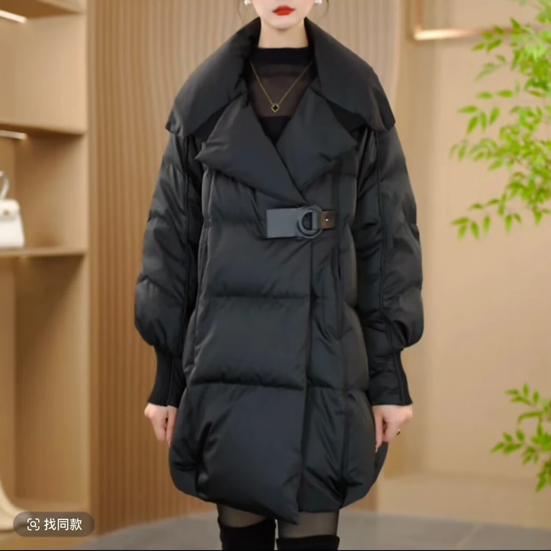 高级黑3感中长款时尚加厚棉服女冬季新款洋气宽松显瘦保暖外套