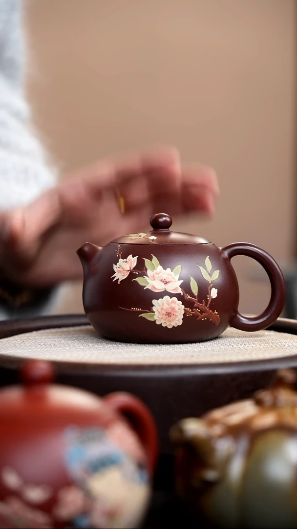 茶壶紫砂紫脂泥西施泥绘三花007