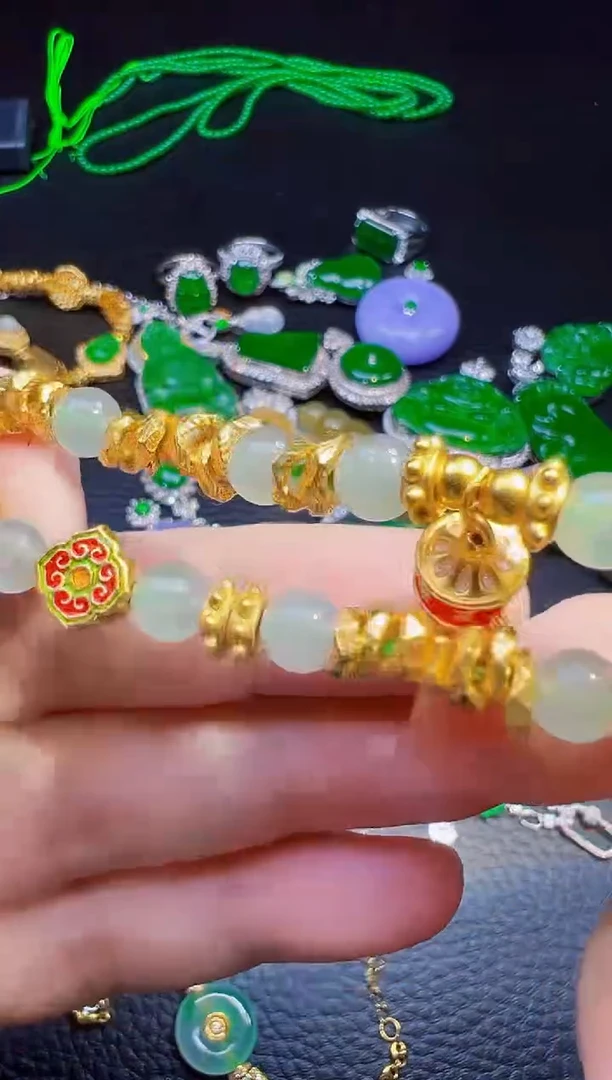 足金镶嵌手链翡翠A***a翡翠