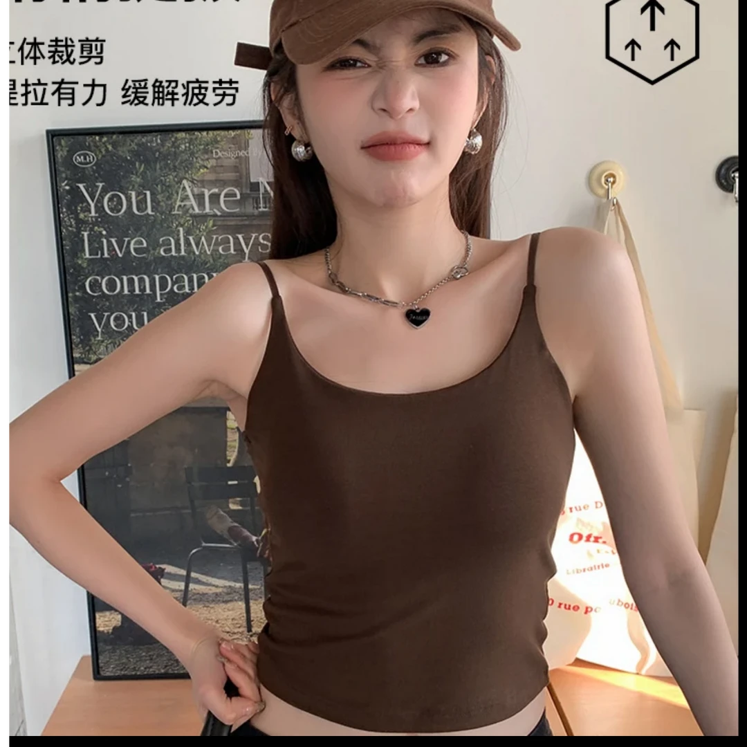 3D胸垫珍珠粉润肤大胸可穿短版可调节肩带舒适夏季辣妹背心521