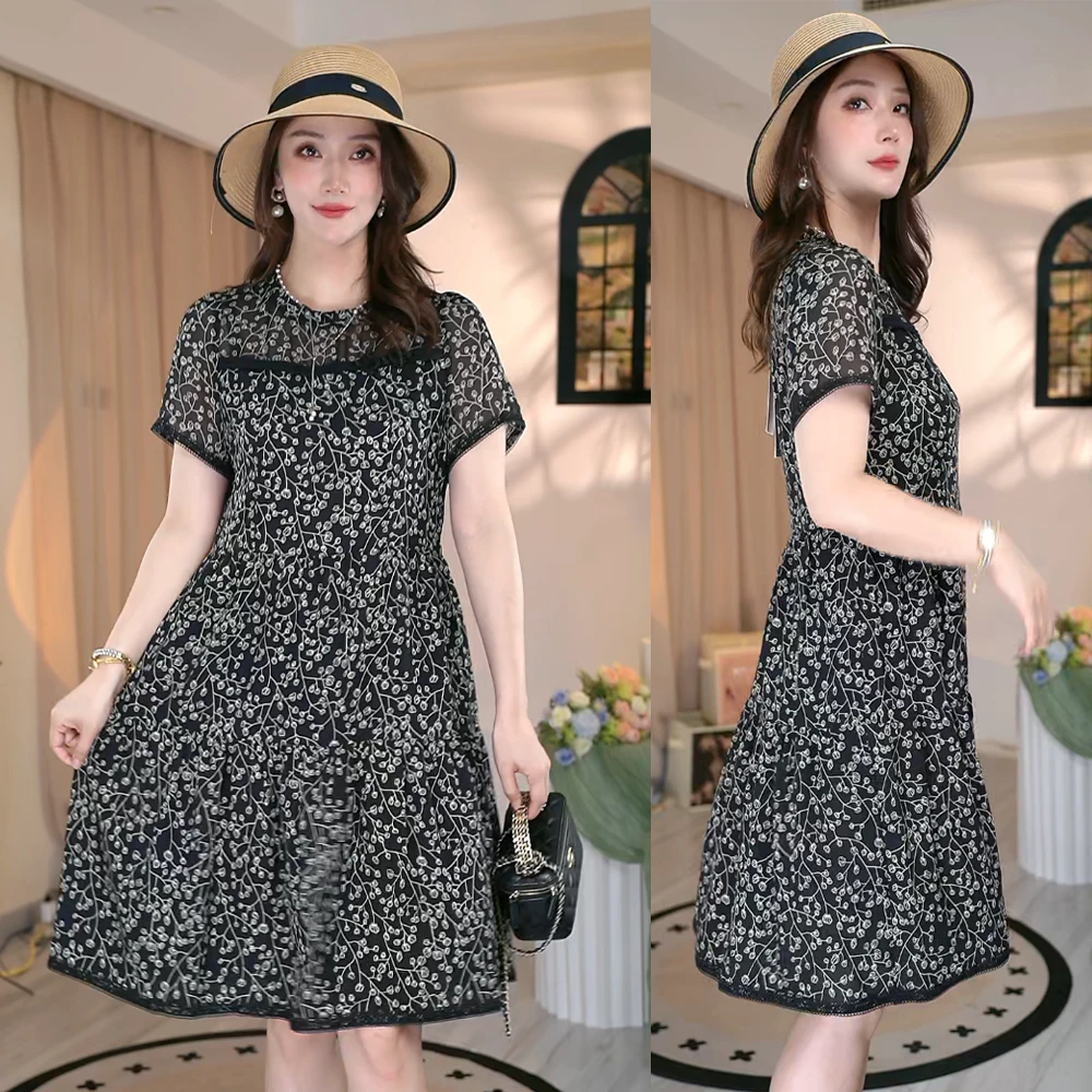 欧丝俪【星叶花】高端气质夏季高腰连衣裙碎花韩版洋气夏装803B
