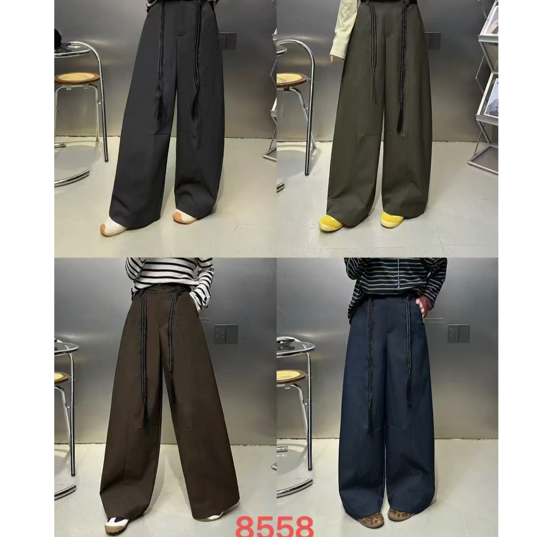 【666】1020/8558 韩版高腰设计感休闲阔腿弯刀裤