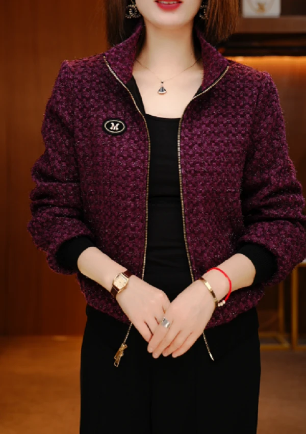 月光紫珀-新款双面穿加绒印花气质上衣外套百搭显瘦时尚