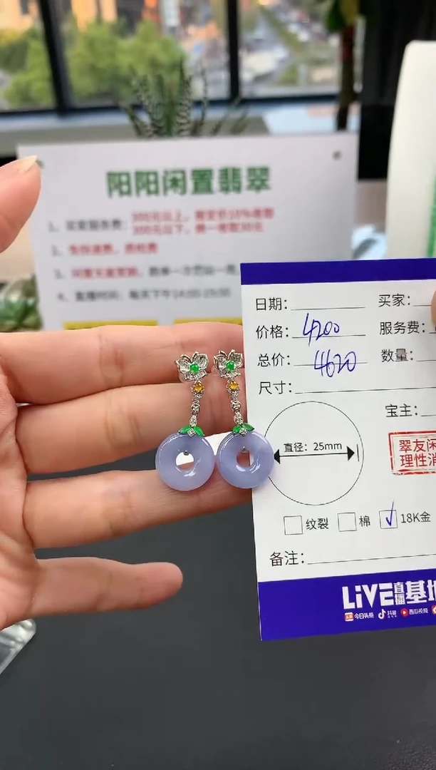 【闪购商品】翡翠耳饰18K金镶嵌甜甜圈|4200+420不退不换