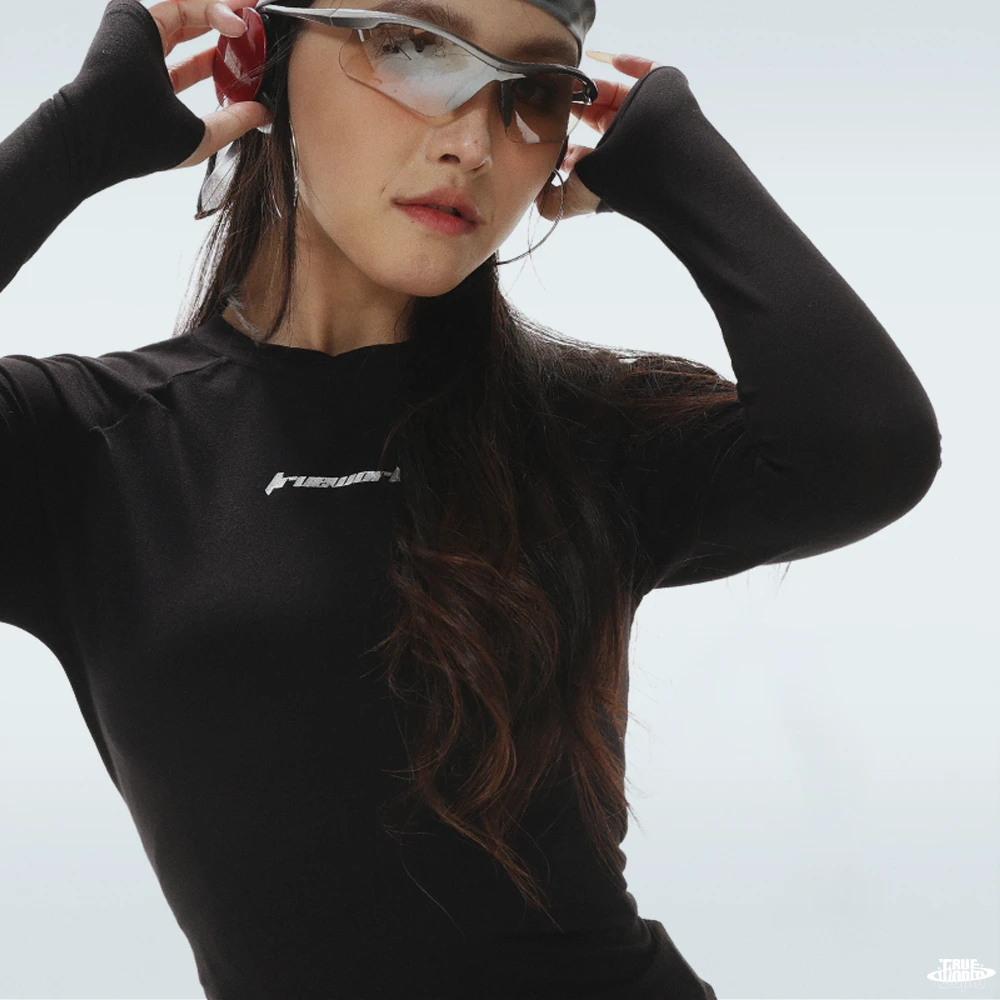 TRUEWORLD长袖圆领爵士服街舞舒适瑜伽短款百搭打底弹力紧身