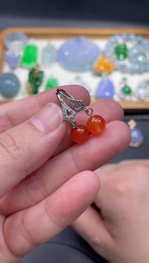 【闪购商品】玛瑙/玉髓耳饰银S925镶嵌74........