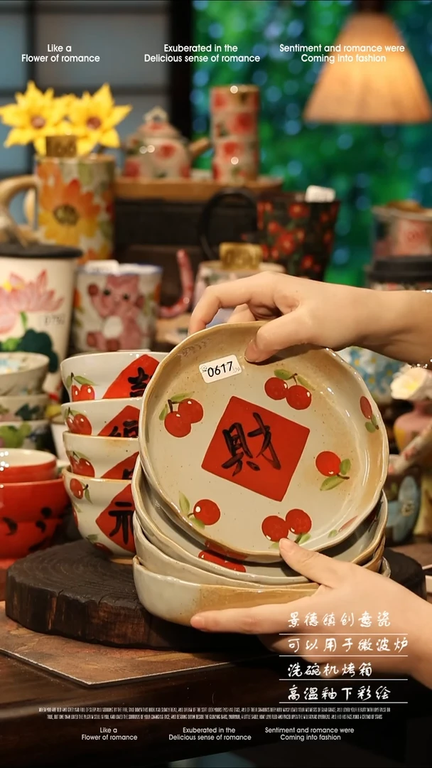 陶瓷四件套景德镇高温釉下彩手工手绘款式