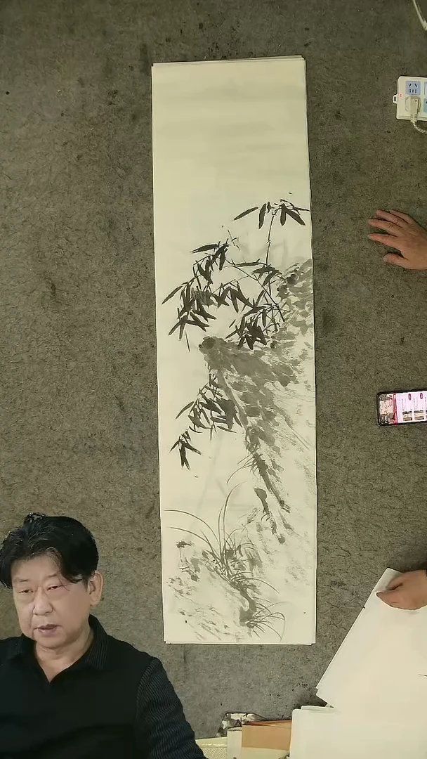 国画四尺对开  墨竹条屏 34*138cm