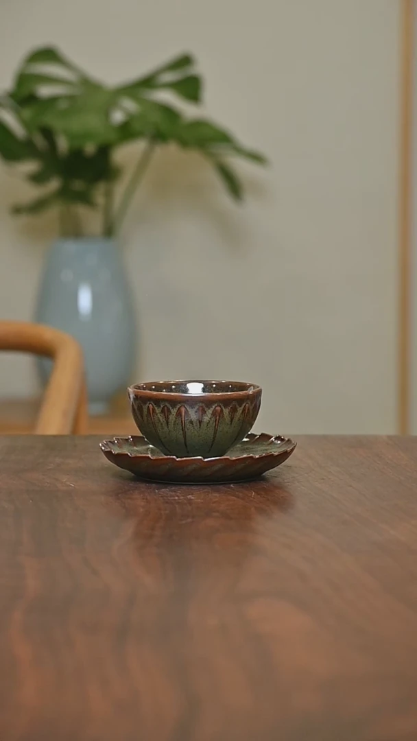 主人杯+盏托 矿石釉 微瑕