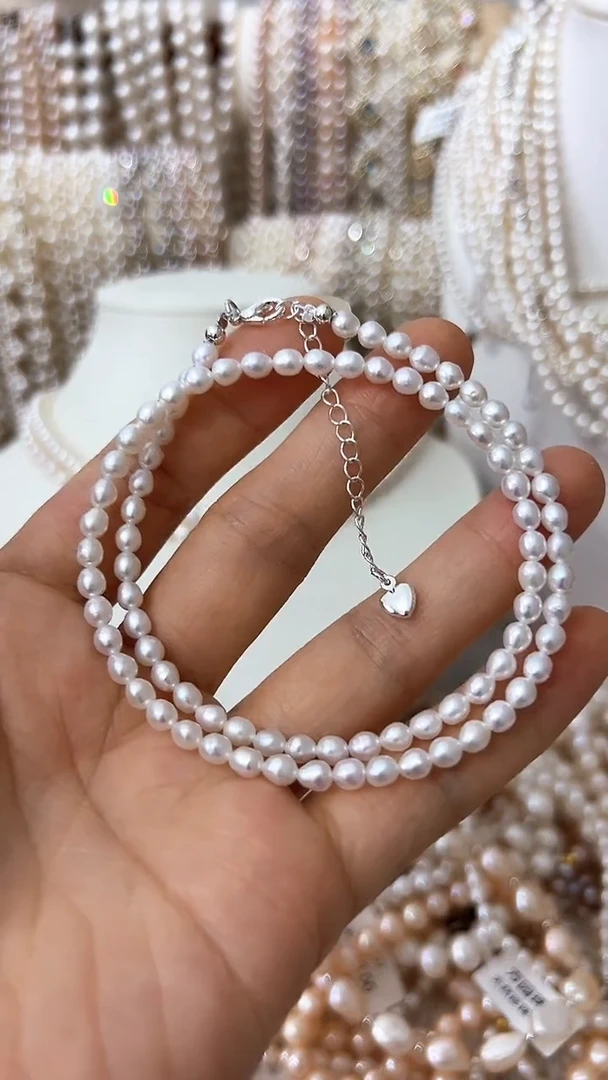 淡水珍珠银S925镶嵌项链微瑕珍珠项链925延长链