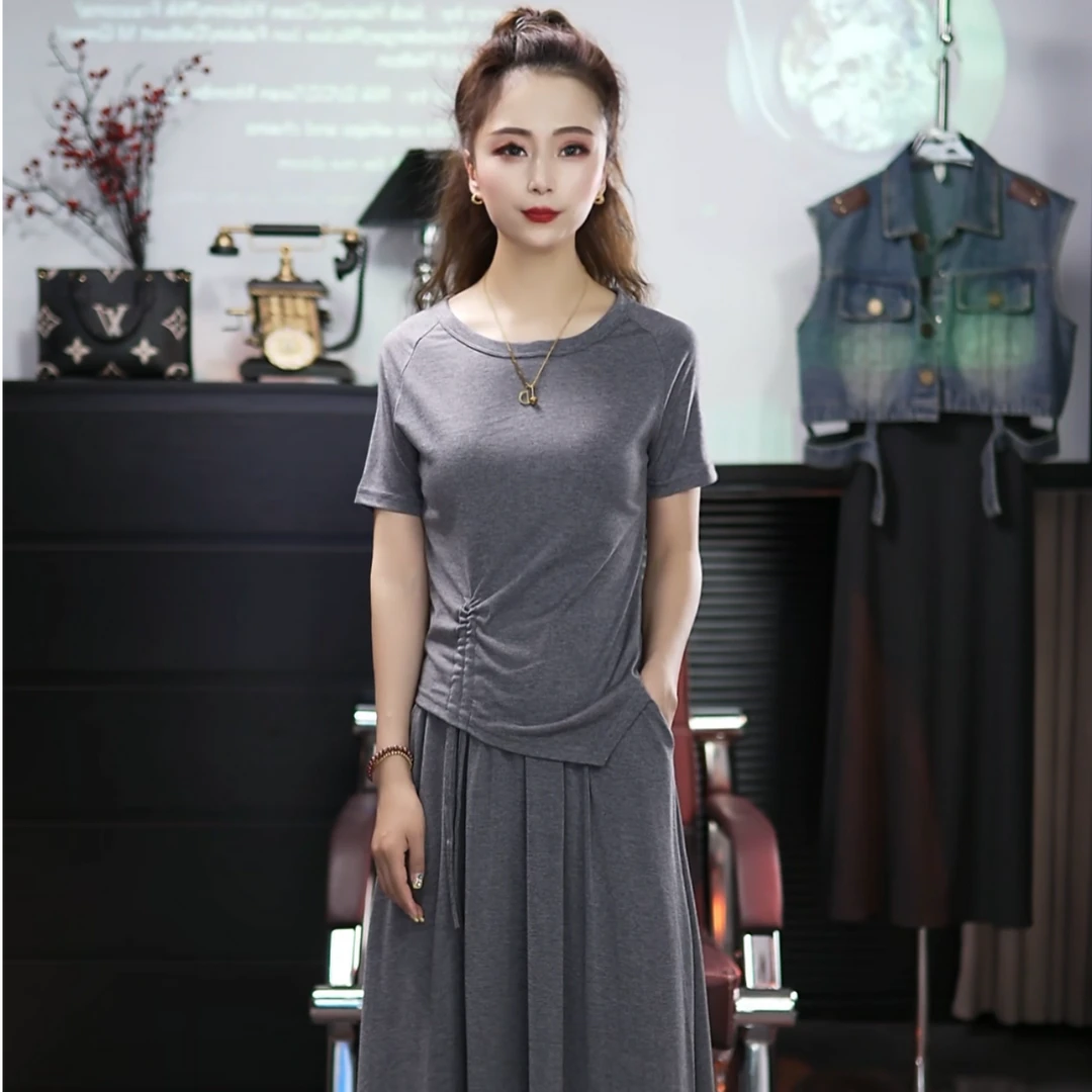 【运费险+高端精梳人棉】夏季新款设计师高定版宽松时尚气质两件套