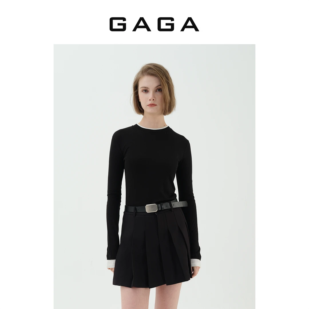 GAGA品牌女装秋季新款学院风西装百褶短裙高腰休闲百搭G52D21019