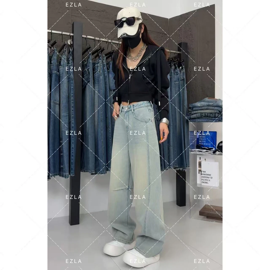 EZ8615爆款2025秋冬弯刀裤小个子显瘦显高显腿长氛围感牛仔裤子