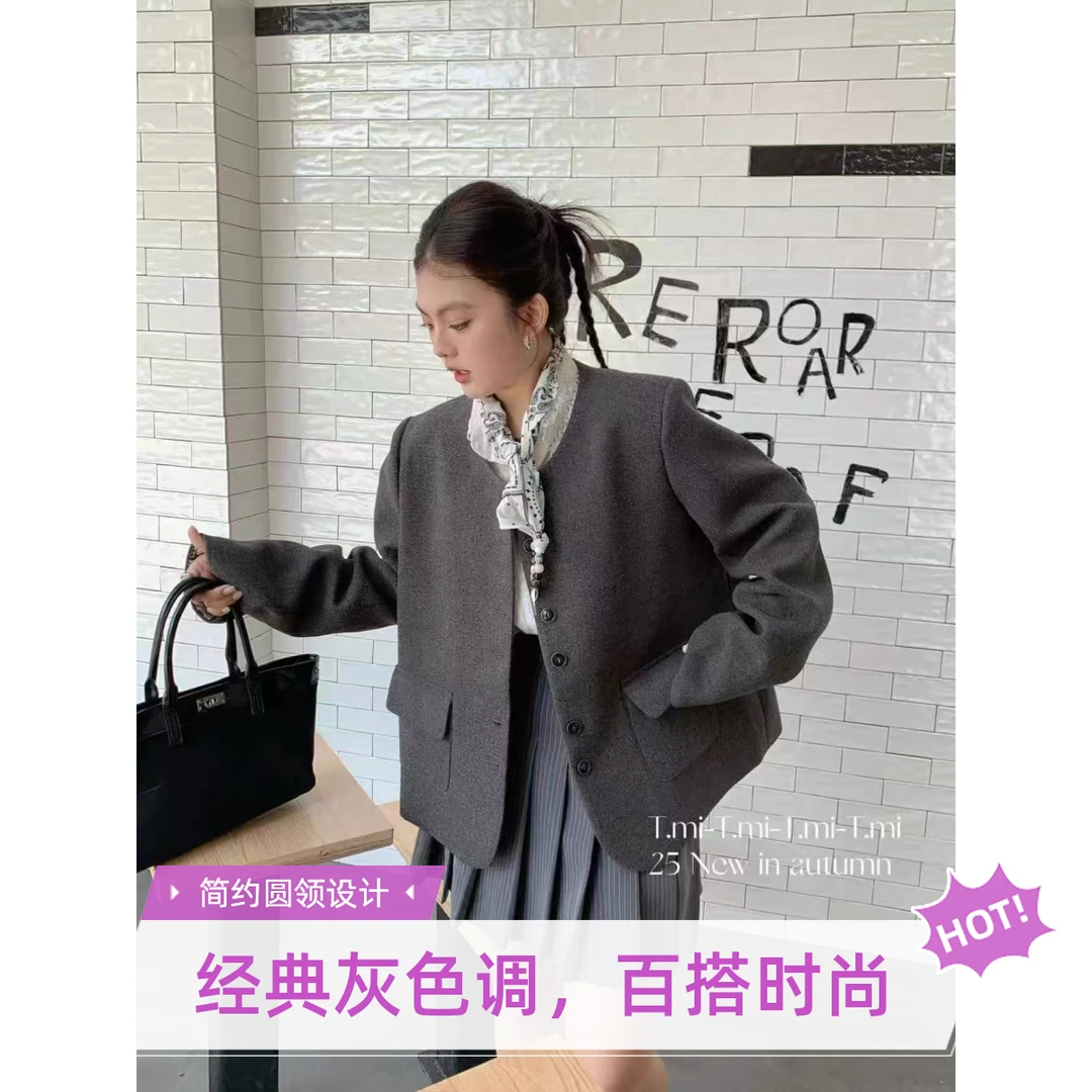 法式复古圆领单排小香风妮子外套